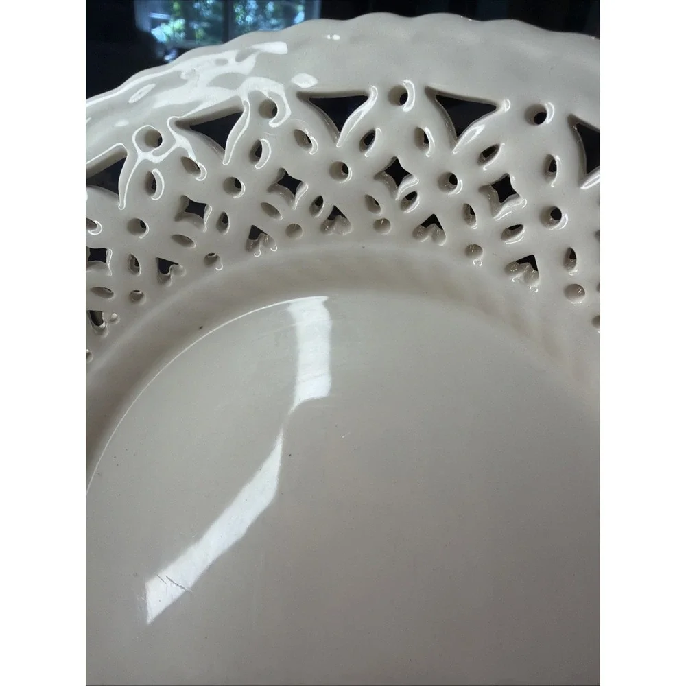 Vintage Leedsware Pierced Creamware Plate Leeds Pottery England, 7